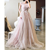 A-Line Glittering Floral Engagement Formal Evening Dress Illusion Neck Sleeveless Sweep / Brush Train Tulle with Pleats Lace Insert 2020