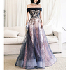 A-Line Glittering Floral Engagement Formal Evening Dress Off Shoulder Sleeveless Floor Length Tulle with Pleats Sequin Appliques 2020