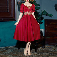 A-Line Glittering Floral Party Wear Cocktail Party Dress Sweetheart Neckline Short Sleeve Tea Length Spandex with Embroidery Appliques 2021 miniinthebox