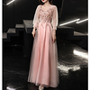 A-Line Glittering Floral Party Wear Prom Dress V Neck Long Sleeve Floor Length Tulle with Sequin Appliques 2021 miniinthebox