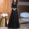 A-Line Glittering Floral Wedding Guest Formal Evening Dress Illusion Neck 3/4 Length Sleeve Floor Length Tulle with Sequin Appliques 2021 miniinthebox