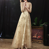 A-Line Glittering Luxurious Engagement Prom Dress Illusion Neck 3/4 Length Sleeve Floor Length Tulle with Embroidery Appliques 2021 miniinthebox