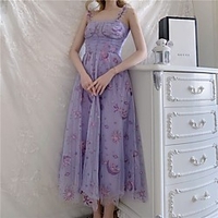 A-Line Glittering Maxi Holiday Prom Dress Spaghetti Strap Sleeveless Tea Length Tulle with Sequin 2021 miniinthebox