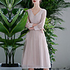 A-Line Glittering Minimalist Homecoming Cocktail Party Dress V Neck 3/4 Length Sleeve Knee Length Tulle with Buttons Sequin 2020