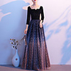 A-Line Glittering Minimalist Wedding Guest Formal Evening Dress Scoop Neck Long Sleeve Floor Length Tulle Velvet with Sequin 2020