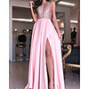 A-Line Glittering Sexy Wedding Guest Prom Dress Halter Neck Sleeveless Floor Length Charmeuse with Sequin Split 2020