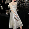 A-Line Glittering Sparkle Homecoming Cocktail Party Dress Sweetheart Neckline Half Sleeve Knee Length Tulle Sequined with Sequin 2020