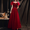 A-Line Glittering Sparkle Party Wear Prom Dress Scoop Neck Short Sleeve Floor Length Tulle Sequined with Sequin 2020