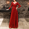 A-Line Glittering Vintage Engagement Formal Evening Dress V Neck Long Sleeve Floor Length Lace Sequined with Sequin 2021 miniinthebox