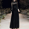 A-Line Glittering Vintage Wedding Guest Formal Evening Dress High Neck Long Sleeve Floor Length Velvet with Sequin 2020