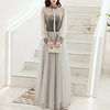 A-Line Glittering Vintage Wedding Guest Formal Evening Dress Stand Collar Long Sleeve Floor Length Tulle Velvet with Sequin 2021 miniinthebox
