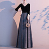 A-Line Glittering Vintage Wedding Guest Formal Evening Dress V Neck 3/4 Length Sleeve Floor Length Spandex Velvet with Sequin 2020