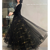 A-Line Glittering Vintage Wedding Guest Formal Evening Dress V Neck Long Sleeve Floor Length Tulle with Pleats Sequin 2020