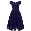 A-Line Hot Blue Holiday Cocktail Party Dress Off Shoulder Short Sleeve Knee Length Lace with Pleats Lace Insert 2020