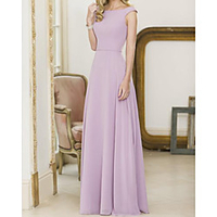 A-Line Jewel Neck Floor Length Chiffon Bridesmaid Dress with Pleats