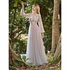 A-Line Jewel Neck Floor Length Tulle Bridesmaid Dress with Appliques