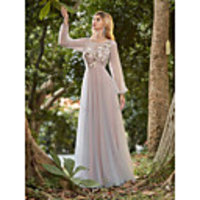 A-Line Jewel Neck Floor Length Tulle Bridesmaid Dress with Appliques