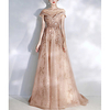 A-Line Jewel Neck Sweep / Brush Train Chiffon Bridesmaid Dress with Beading / Tier