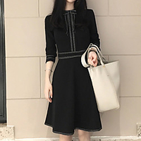 A-Line Little Black Dress Elegant Homecoming Cocktail Party Dress Jewel Neck Half Sleeve Short / Mini Stretch Fabric with Bow(s) 2021 miniinthebox