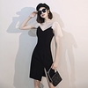 A-Line Little Black Dress Elegant Homecoming Cocktail Party Dress V Neck Short Sleeve Short / Mini Stretch Fabric with Split 2021 miniinthebox