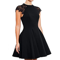 A-Line Little Black Dress Minimalist Homecoming Cocktail Party Dress Jewel Neck Short Sleeve Short / Mini Stretch Satin with Appliques 2020