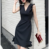 A-Line Little Black Dress Minimalist Party Wear Cocktail Party Dress V Neck Sleeveless Short / Mini Spandex with Ruffles 2020