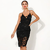 A-Line Little Black Dress Sexy Party Wear Cocktail Party Dress Spaghetti Strap Sleeveless Knee Length Lace with Appliques 2020