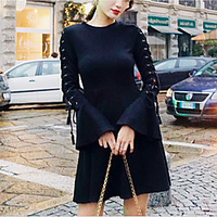A-Line Little Black Dress Vintage Homecoming Cocktail Party Dress Jewel Neck Long Sleeve Short / Mini Spandex with Sleek 2021 miniinthebox
