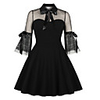 A-Line Little Black Dress Vintage Party Wear Cocktail Party Dress Illusion Neck 3/4 Length Sleeve Short / Mini Spandex with Bow(s) Ruffles 2020