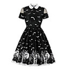 A-Line Little Black Dress Vintage Party Wear Cocktail Party Dress Queen Anne Short Sleeve Knee Length Spandex with Pleats Pattern / Print 2020