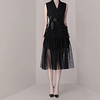 A-Line Little Black Dress Vintage Party Wear Cocktail Party Dress V Neck Sleeveless Tea Length Spandex Tulle with Bow(s) 2021 miniinthebox