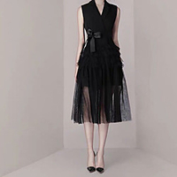 A-Line Little Black Dress Vintage Party Wear Cocktail Party Dress V Neck Sleeveless Tea Length Spandex Tulle with Bow(s) 2021 miniinthebox