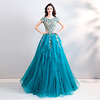 A-Line Luxurious Elegant Engagement Formal Evening Dress Jewel Neck Short Sleeve Floor Length Organza with Beading Embroidery 2021 miniinthebox