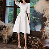 A-Line Luxurious Elegant Party Wear Prom Dress V Neck Half Sleeve Tea Length Satin with Beading 2021 miniinthebox