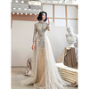 A-Line Luxurious Floral Engagement Formal Evening Dress High Neck Long Sleeve Sweep / Brush Train Lace with Sash / Ribbon Overskirt Appliques 2020 miniinthebox