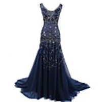 A-Line Luxurious Sparkle Engagement Formal Evening Dress Scoop Neck Sleeveless Court Train Tulle with Pleats Crystals 2020