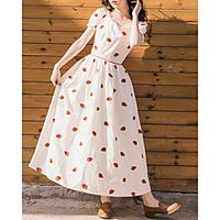 A-Line Maxi Boho Holiday Party Wear Dress V Neck Short Sleeve Ankle Length Cotton with Embroidery 2021 miniinthebox