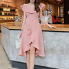 A-Line Maxi Elegant Holiday Cocktail Party Dress Off Shoulder Short Sleeve Asymmetrical Satin with Ruffles 2021 miniinthebox