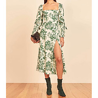 A-Line Maxi Floral Holiday Cocktail Party Dress Scoop Neck Long Sleeve Tea Length Cotton with Pattern / Print 2020