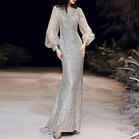 A-Line Mermaid / Trumpet Sparkle Elegant Prom Formal Evening Dress Illusion Neck Long Sleeve Sweep / Brush Train Sequined with Sequin 2021 miniinthebox