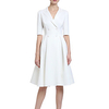 A-Line Minimalist Elegant Engagement Cocktail Party Dress V Neck Half Sleeve Knee Length Stretch Fabric with Pleats 2020