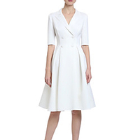 A-Line Minimalist Elegant Engagement Cocktail Party Dress V Neck Half Sleeve Knee Length Stretch Fabric with Pleats 2020