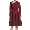 A-Line Minimalist Elegant Engagement Cocktail Party Dress V Neck Long Sleeve Knee Length Stretch Fabric with Pleats 2020