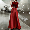 A-Line Minimalist Elegant Engagement Formal Evening Dress High Neck Long Sleeve Floor Length Satin Velvet with Sash / Ribbon Buttons 2021 miniinthebox