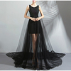A-Line Minimalist Elegant Engagement Formal Evening Dress Jewel Neck Sleeveless Watteau Train Lace Tulle with Sleek Overskirt 2020 miniinthebox
