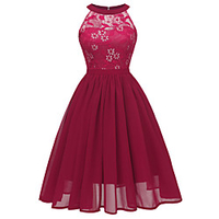 A-Line Minimalist Elegant Party Wear Cocktail Party Dress Halter Neck Sleeveless Short / Mini Lace with Pleats 2021 miniinthebox