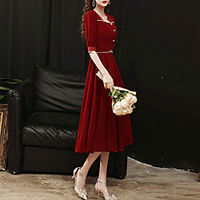 A-Line Minimalist Elegant Party Wear Cocktail Party Dress Scoop Neck Half Sleeve Tea Length Stretch Fabric with Beading Lace Insert 2021 miniinthebox