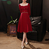 A-Line Minimalist Elegant Party Wear Cocktail Party Dress Scoop Neck Long Sleeve Knee Length Stretch Fabric with Beading Lace Insert 2021 miniinthebox