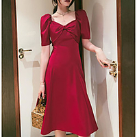 A-Line Minimalist Elegant Party Wear Cocktail Party Dress Scoop Neck Short Sleeve Knee Length Spandex with Bow(s) 2020