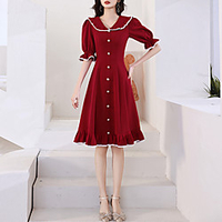 A-Line Minimalist Elegant Party Wear Cocktail Party Dress Shirt Collar Half Sleeve Knee Length Stretch Fabric with Buttons Ruffles 2021 miniinthebox